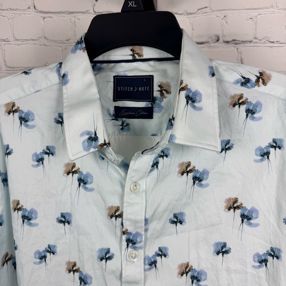 Stitch Note Blue Floral Button Up Dress Shirt Egyptian Cotton Size Large - Picture 3 of 6